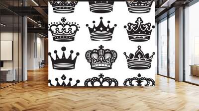 Collection of Crown Vector Illustration Silhouette. Vintage Design Symbol of of Royal King. Luxury Retro Badge Wall mural