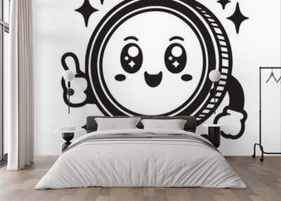 Cute coin character vector illustration silhouette Wall mural