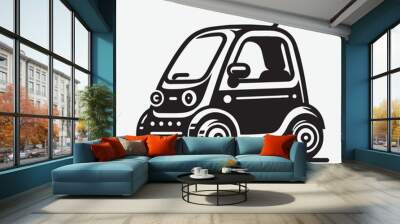 Microcar vector silhouette illustration. Vehicles types concept. Minimalistic icon with microcar. Small transport for two people. Linear design element for infographics. Wall mural