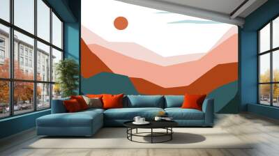 abstract wavy shapes mountain and hills landscape, vector illustration scenery in earthy color palette Wall mural