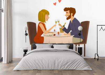 happy cheerful couple in love on a romantic date in the restaurant having dinner isolated vector illustration Wall mural