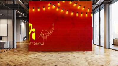 Burning diya on happy Diwali Holiday background for light festival of India Wall mural