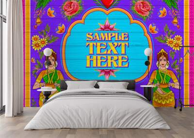 Colorful Welcome banner in truck art kitsch style of India Wall mural