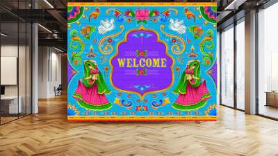 Colorful Welcome banner in truck art kitsch style of India Wall mural