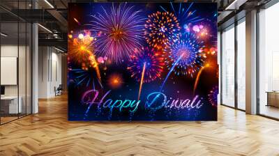 Firecracker on Happy Diwali Holiday background for light festival of India Wall mural