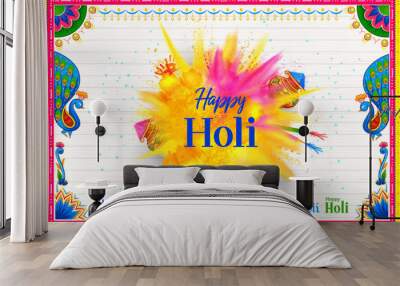 Happy Holi background card design for color festival of India celebration greetings Wall mural