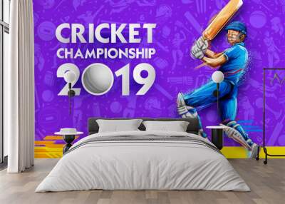 illustration of batsman playing cricket championship sports 2019 Wall mural