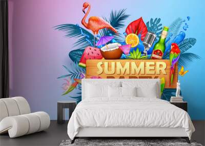 illustration of Summer time poster wallpaper for fun party invitation banner template Wall mural