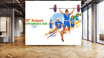 Indian sportsperson from different field victory in championship on tricolor India background Wall mural