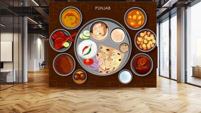 Traditional Punjabi cuisine and food meal thali of Punjab India Wall mural