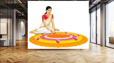 Woman making rangoli for onam Wall mural