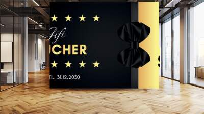 100 Dollar value gift voucher template design with black bow and gold star isolated on black background. Special offer gift voucher template to save money. Gift certificates, tickets, coupon code. Wall mural