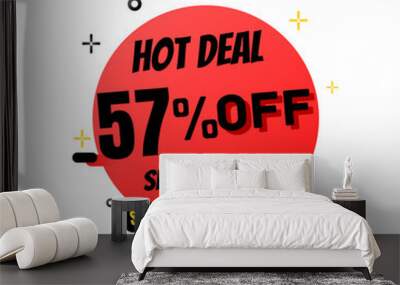 57% percent off(offer), hot deal, red and Black Friday 3D super discount sticker, mega sale. vector illustration, Fifty seven Wall mural