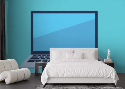 Vector image of a laptop on a single color background. The laptop screen is clear, there is only a reflection of light on it. Graphics in flat design style. Wall mural