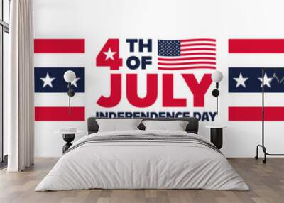 4th of July Independence Day Banner. Web Banner with 4th of July Lettering and American Flag Background.  Wall mural