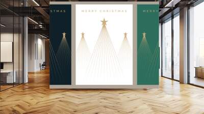 Christmas Card Design Set. Festive Greeting Card Templates with Simple Geometric Christmas Tree Illustration. Merry Christmas Cards. Wall mural