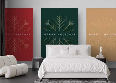 Christmas Card Vector Design Template. Set of Christmas Card Designs with Geometric Snowflake Illustration. Merry Christmas Greeting Card Concepts Wall mural