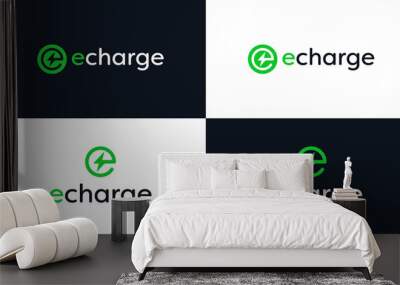 EV Charging Industry. Green Energy Logo Design with E Bolt Symbol. Wall mural