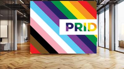 Inclusive Pride Background with Progression Pride Flag Colours. Rainbow Stripes Wallpaper in Gay Pride Colours Wall mural