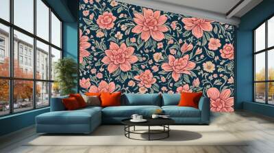 Blooming Beauty: A vibrant burst of colors in this intricate floral pattern brings life and joy to any space. Let nature's beauty brighten up your day with this stunning design. Wall mural