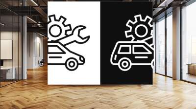 Car mechanic icon set. Car vehicle garage service vector icon in car repair maintenance workshop sign. Wall mural