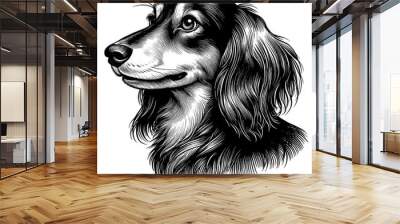 Hand drawn cute Dachshund portrait, vector sketch isolated on white background.	 Wall mural