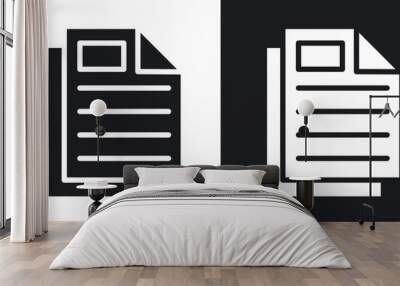 Document solid vector icon set in black and white color. Wall mural