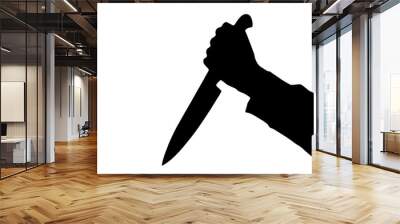 Shadow of killing knife in hand, isolated on white background. Vector. Wall mural