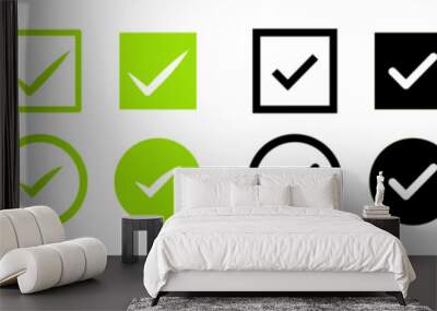 Check mark icon vector set. Check box icon with right or yes checkmark icons. Tick box, checkbox symbol sign vector illustration. Wall mural