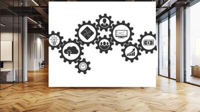 Business mechanism. Contacting gears for teamwork design . Vector infographic template with gear and icons. Wall mural