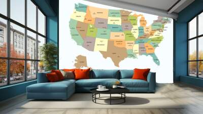 USA political map. Color vector map with state borders and capitals. Wall mural