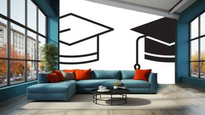 graduation cap icon set. bachelor degree graduate hat vector symbol. college student cap sign in black and white color Wall mural