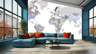 Detailed world map with countries names Wall mural