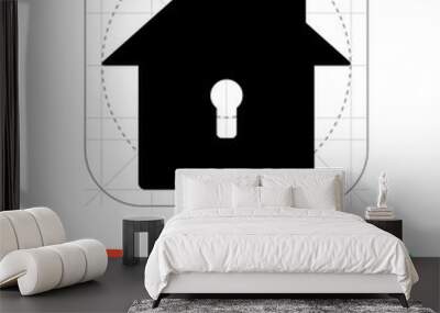 Abstract home with keyhole icon. Wall mural