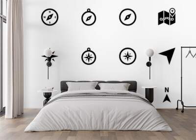 Compass icons on white background. Wall mural