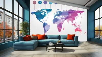 Vector world map with polygonal background. Wall mural