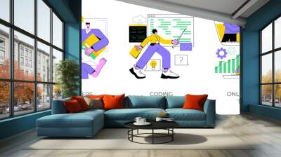 employee skills training abstract concept vector illustration set. managers and coding workshops, on Wall mural