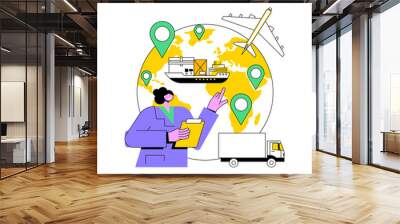 Global transportation system abstract concept vector illustration. Worldwide logistics, international delivery service, global freight tracking software, transportation business abstract metaphor. Wall mural