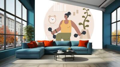 Home gymnastics abstract concept vector illustration. Stay active amid quarantine, power training online, exercise program, at-home workout, social distance, fitness livestream abstract metaphor. Wall mural