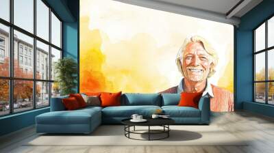 Old Latino Man with Blond Straight Hair watercolor illustration. Wall mural