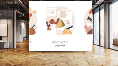 Payment terms abstract concept vector illustration set. Early payment discount, deferment of student loan dept, cash on delivery, credit score, customer loyalty, sales invoice abstract metaphor. Wall mural