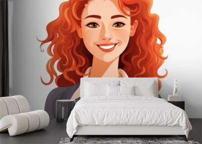 Smiling Adult Indian Woman with Red Curly Hair Flat Illustration. Portrait of Business Character on white background. Business Person in Casual Clothes. Ai Generated Square Cartoon Illustration. Wall mural