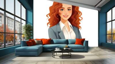 Smiling Teen Indian Woman with Red Curly Hair Flat Illustration. Portrait of Business Character on white background. Business Person in Casual Clothes. Ai Generated Square Cartoon Illustration. Wall mural