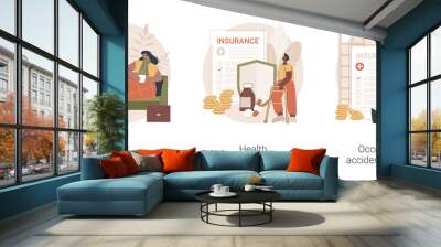 Social insurance abstract concept vector illustration set. Sick leave, health insurance, occupational accident coverage, industrial accident, paid days, medical expenses, healthcare abstract metaphor. Wall mural