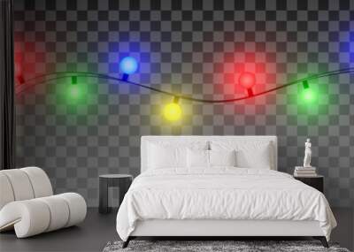 Christmas lights isolated realistic design elements. Glowing lights for Xmas Holiday cards, banners, posters, web design. Wall mural