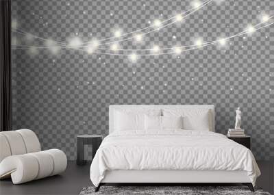 Christmas lights isolated realistic design elements. Glowing lights for Xmas Holiday cards, banners, posters, web design. Wall mural