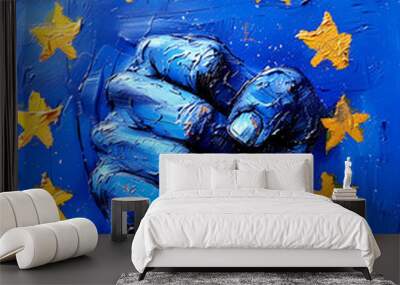 Hand Painted Like The European Flag Clenched Into A Fist, Powerful Symbol Of European Unity  Wall mural