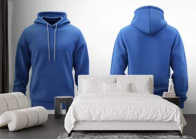 Blue blank hoodie template from two sides isolated on transparent white background, clipping path Wall mural