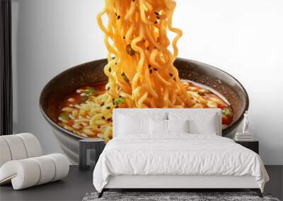 bowl of noodles with chopsticks isolated on transparent white background, clipping path Wall mural