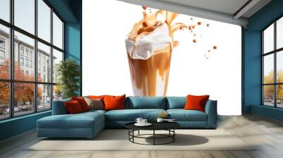 coffee caramel with milk splashing isolated on transparent background Remove png, Clipping Path, pen tool Wall mural